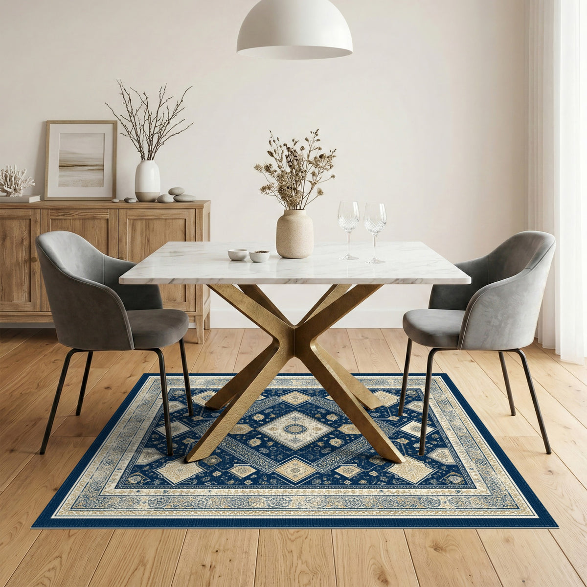 Navy Blue Persian Medallion No. 29 Area Rug