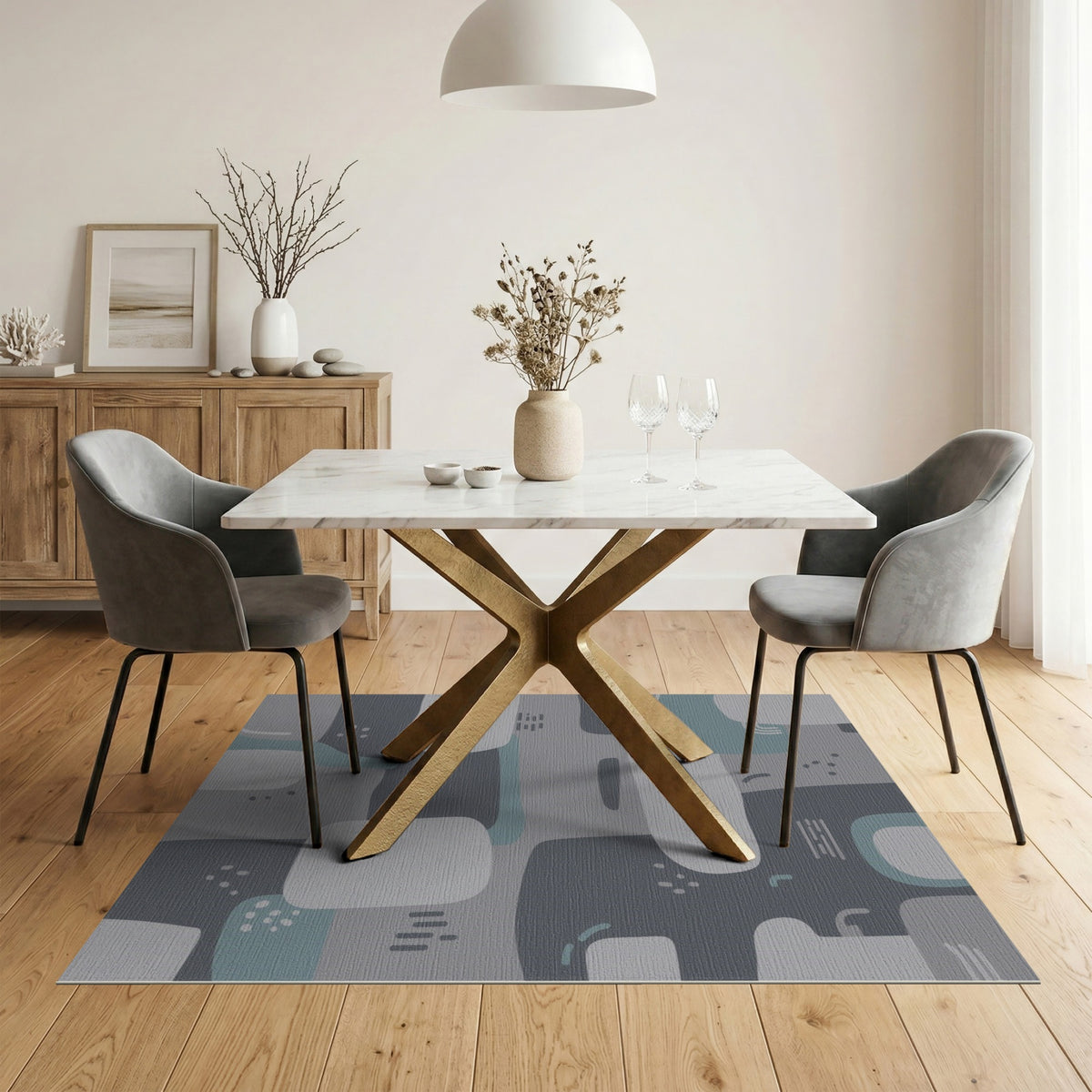 Grey Teal Abstract Area Rug