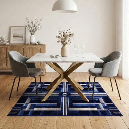 Navy Blue Silver Geometric Area Rug