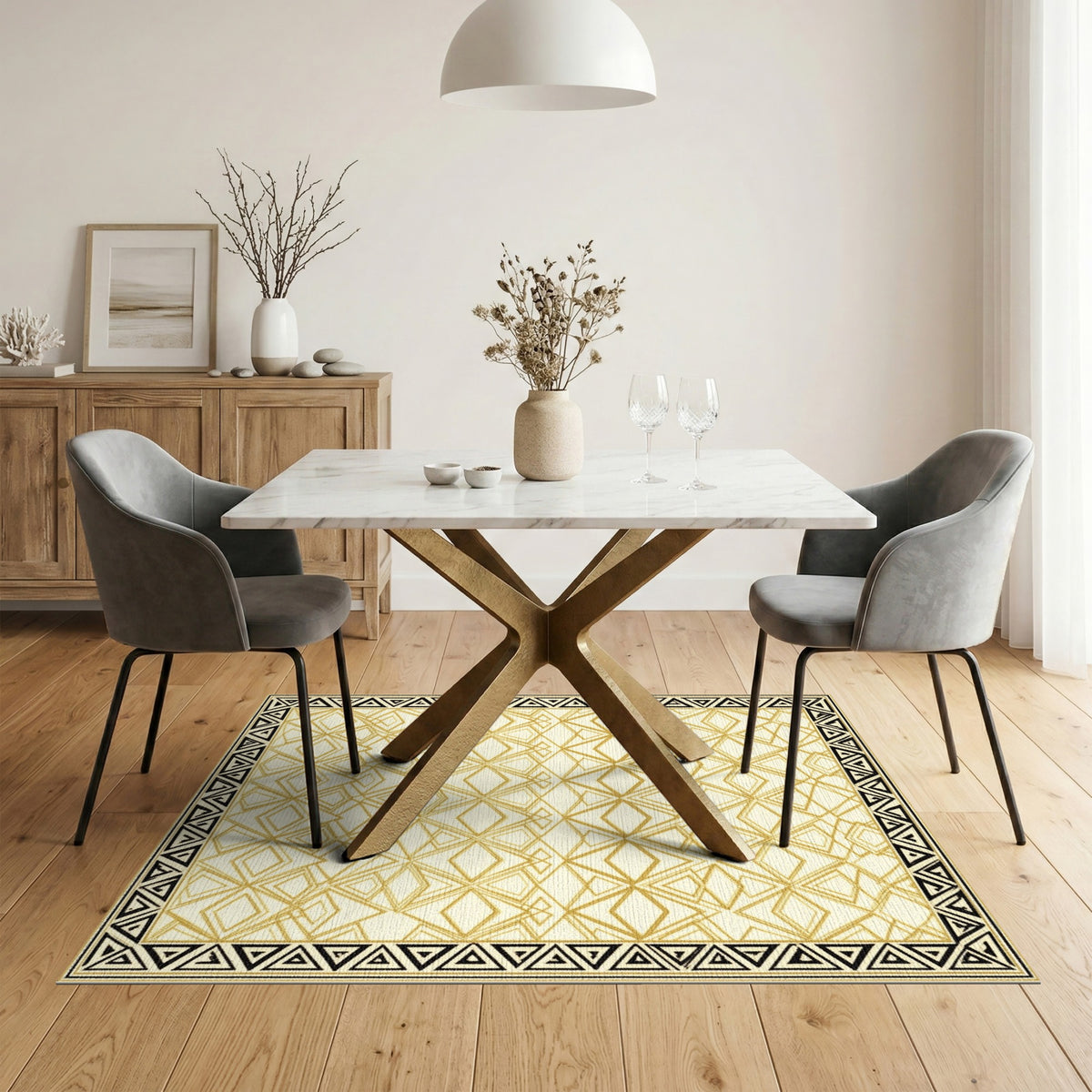 Geometric Modern Gold Geometric Diamond Area Rug