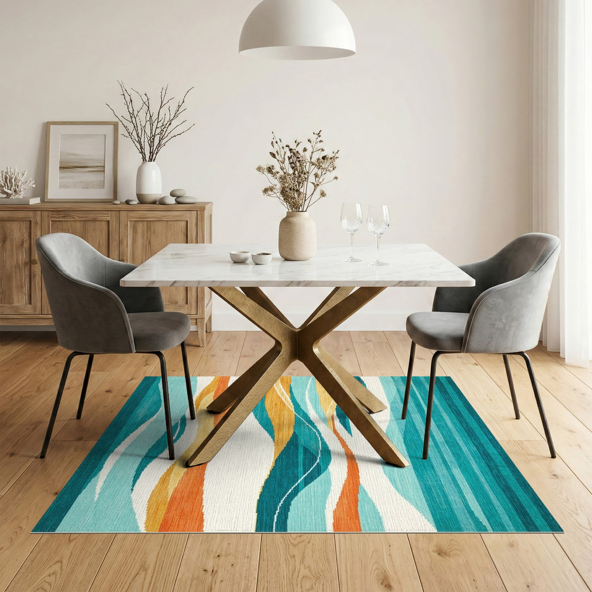 Teal Wave Abstract Area Rug