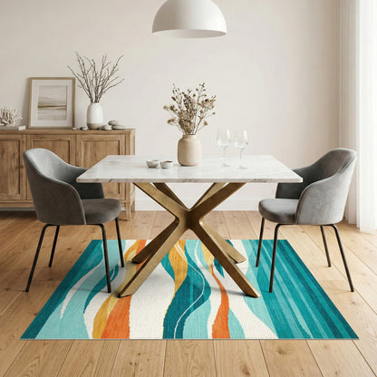 Teal Wave Abstract Area Rug