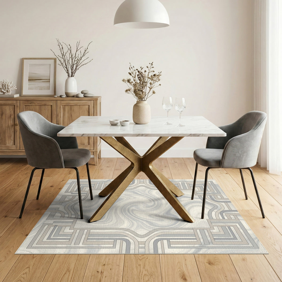 Neutral Geometric Marble Area Rug