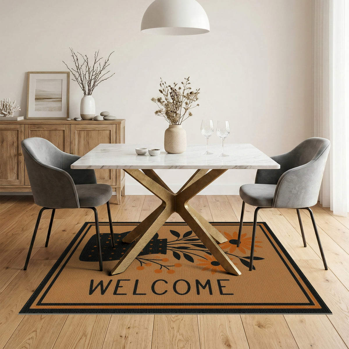 Orange Daisy Pitcher Welcome Area Rug
