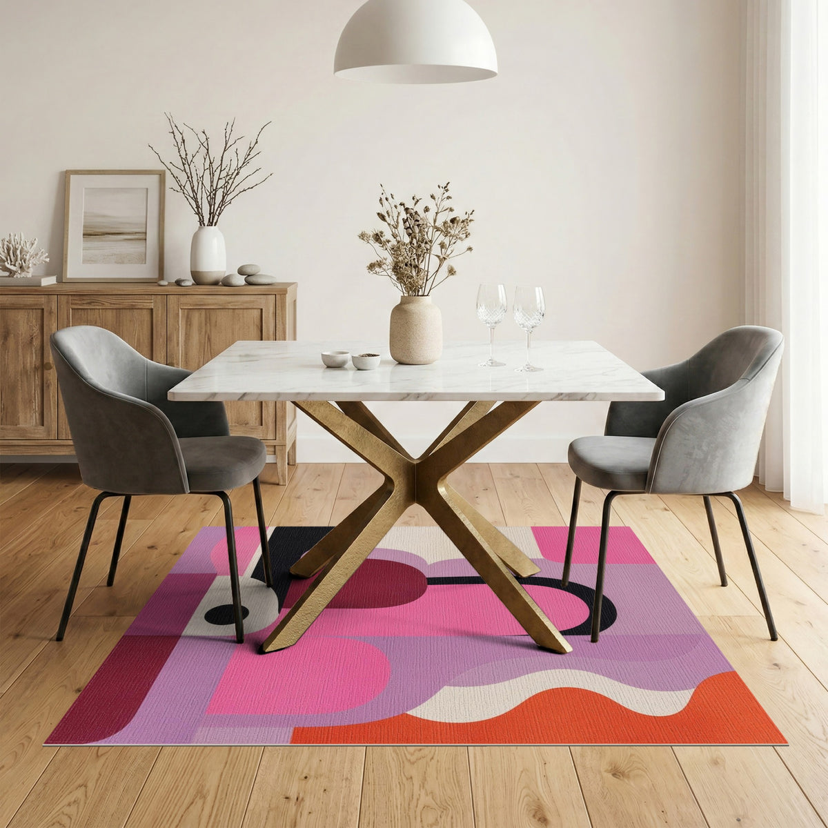 Bold Pink Geometric Arch Area Rug