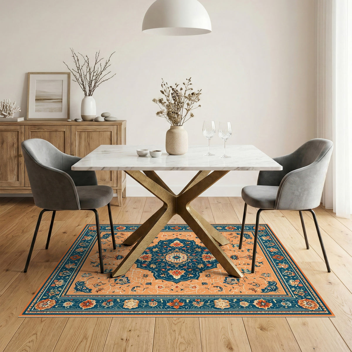 Blue and Teal Traditional Persian Blue Medallion Area Rug