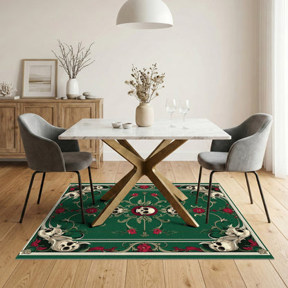 Dark Green Skull Floral Area Rug