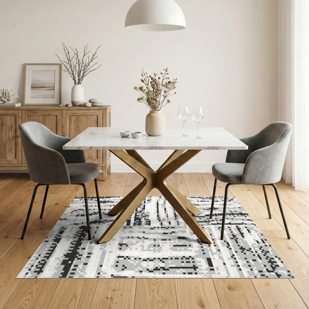 Black White Abstract Area Rug