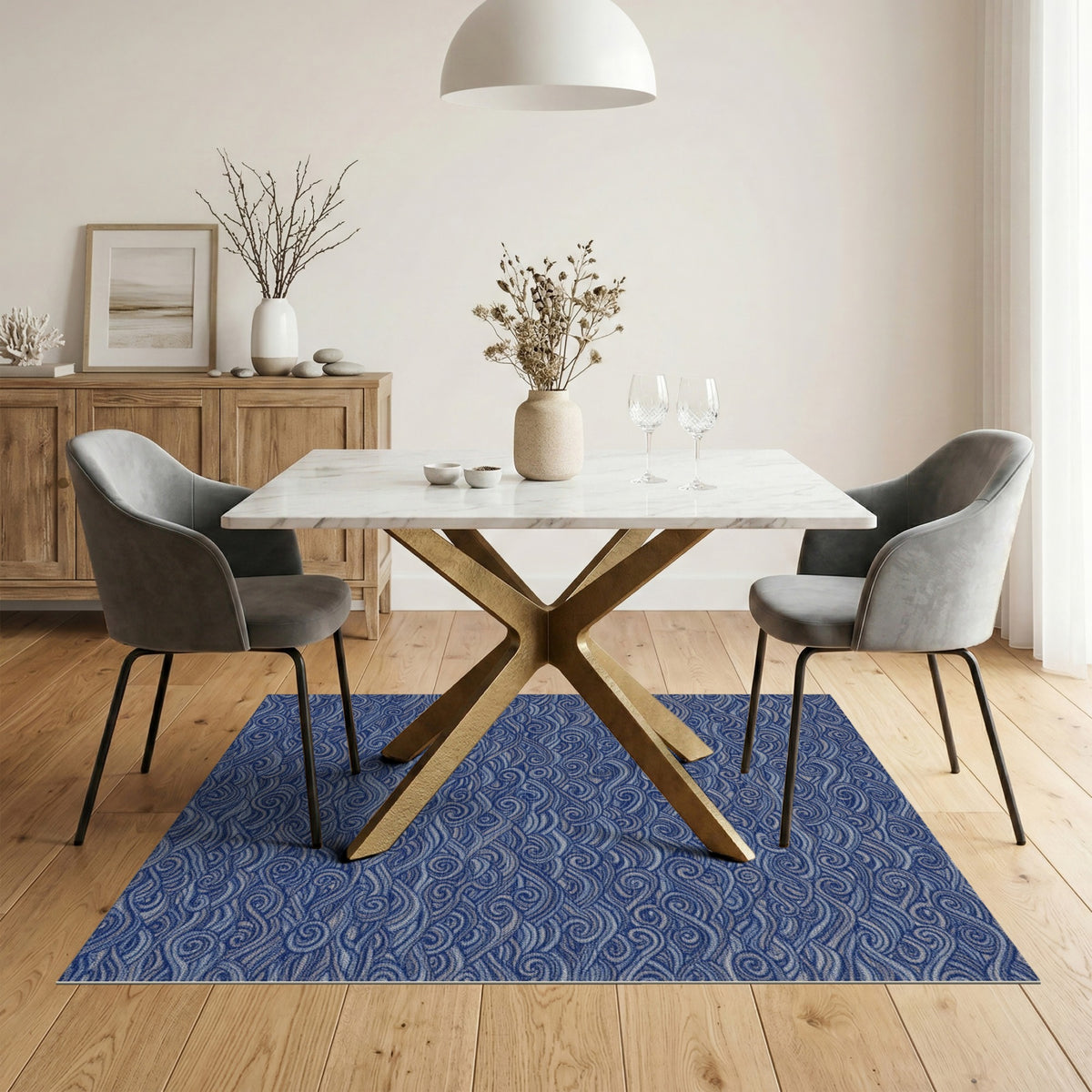 Blue Swirling Wave Area Rug