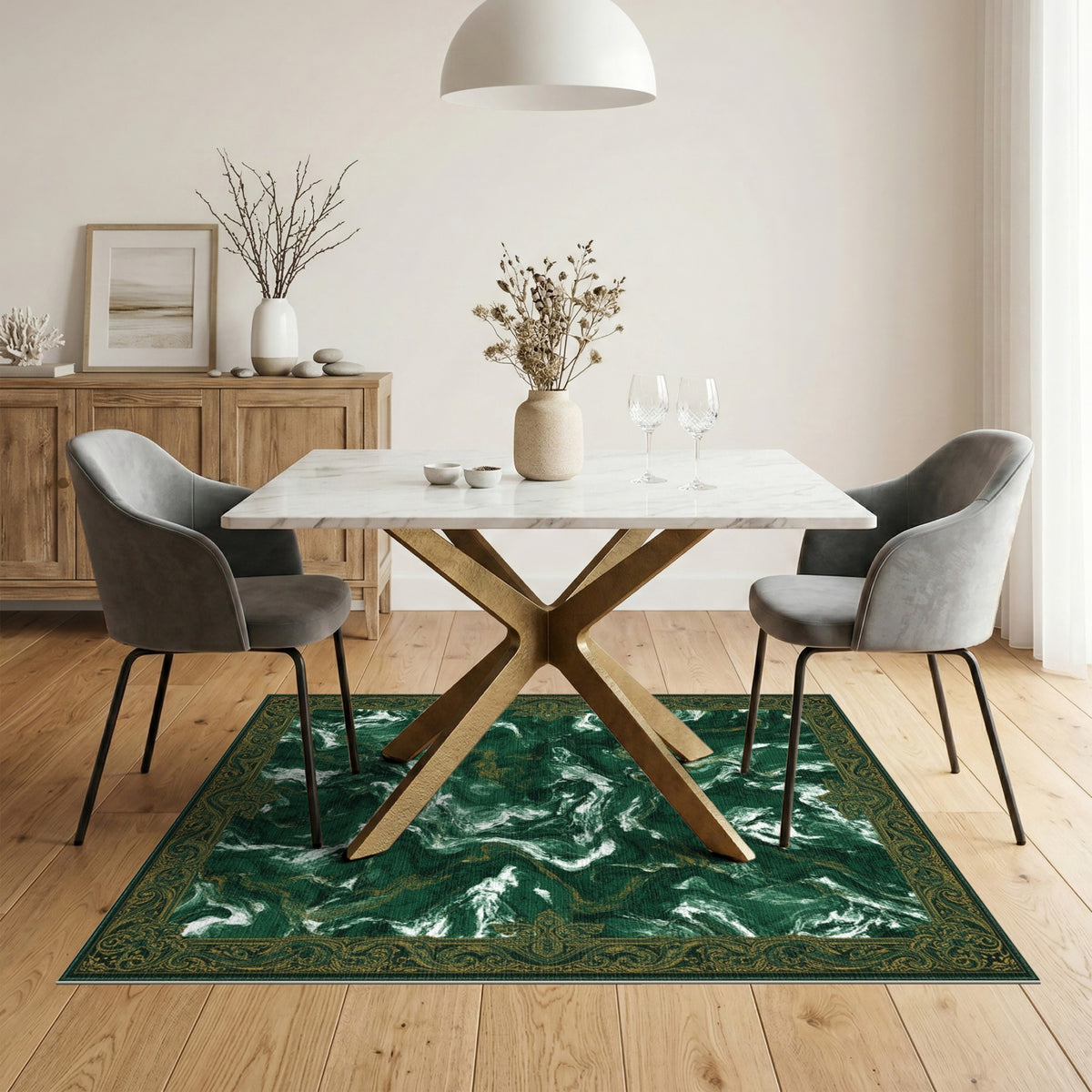 Emerald Green Marble Traditional Area Rug