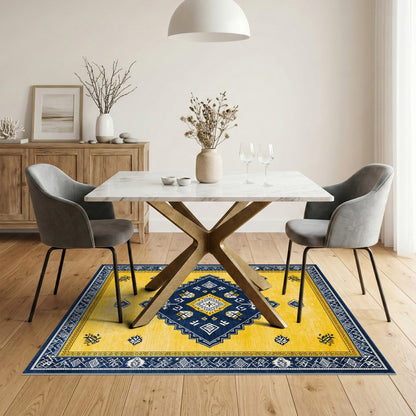 Yellow Navy Geometric Diamond Area Rug