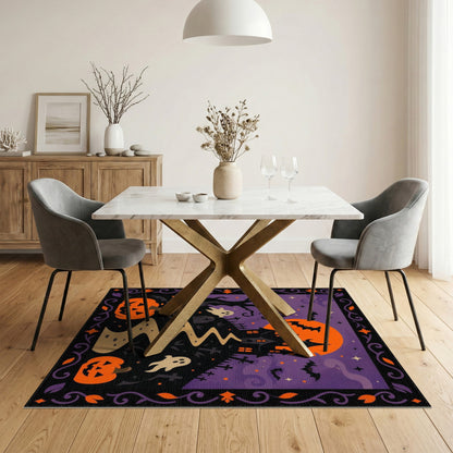 Spooky Halloween Haunted House Purple Area Rug