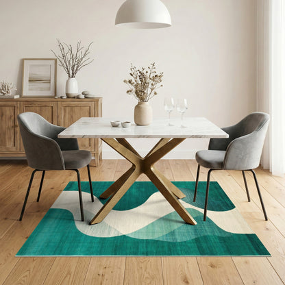 Teal Wave Abstract Area Rug