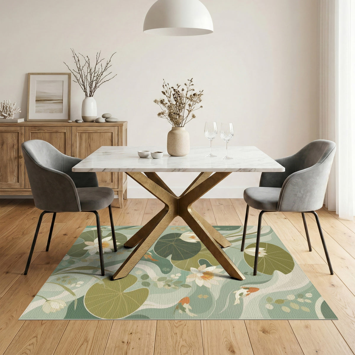 Lotus Koi Pond Washable Area Rug