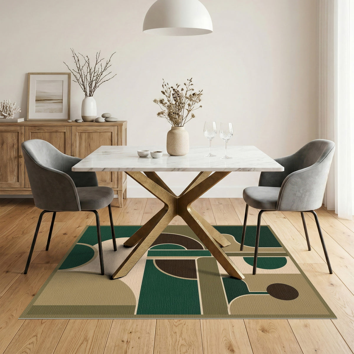 Green Geometric Area Rug