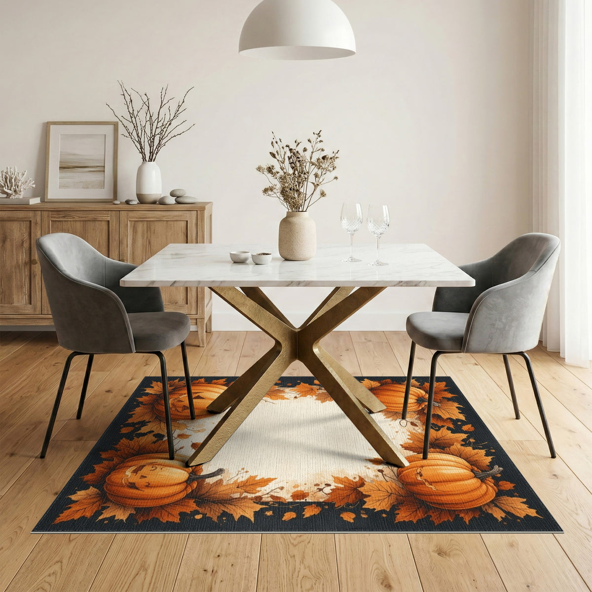 Orange Pumpkin Jack-o'-Lantern Washable Area Rug
