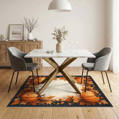 Orange Pumpkin Jack-o'-Lantern Washable Area Rug