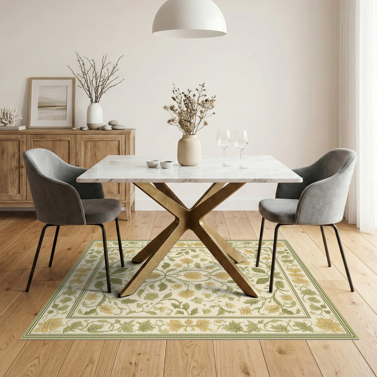 Floral Vintage ODIKA Green Floral Vintage Area Rug