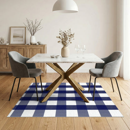 Washable Geometric Modern Navy Blue Checkered Washable Area Rug