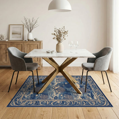Coastal Beach Blue Ocean Fish Coral Area Rug