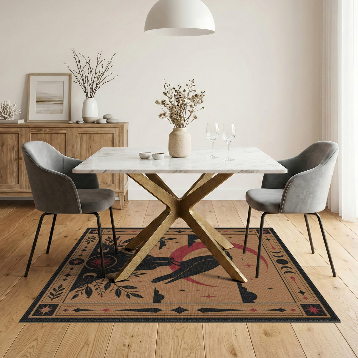 Brown and Tan Mystic Raven Crescent Moon Area Rug