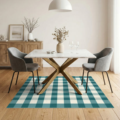 Blue and Teal Gingham Checkered Area Rug
