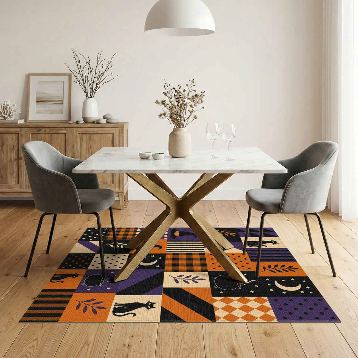 Halloween Cat Patchwork Area Rug