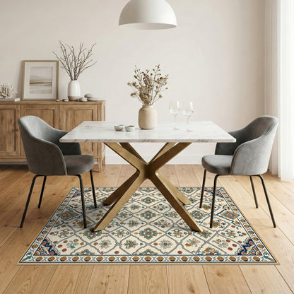 Blue Teal Floral Vintage Area Rug