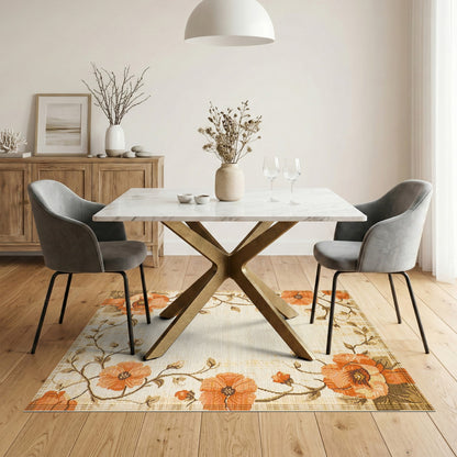 Orange Poppy Floral Vintage Rug