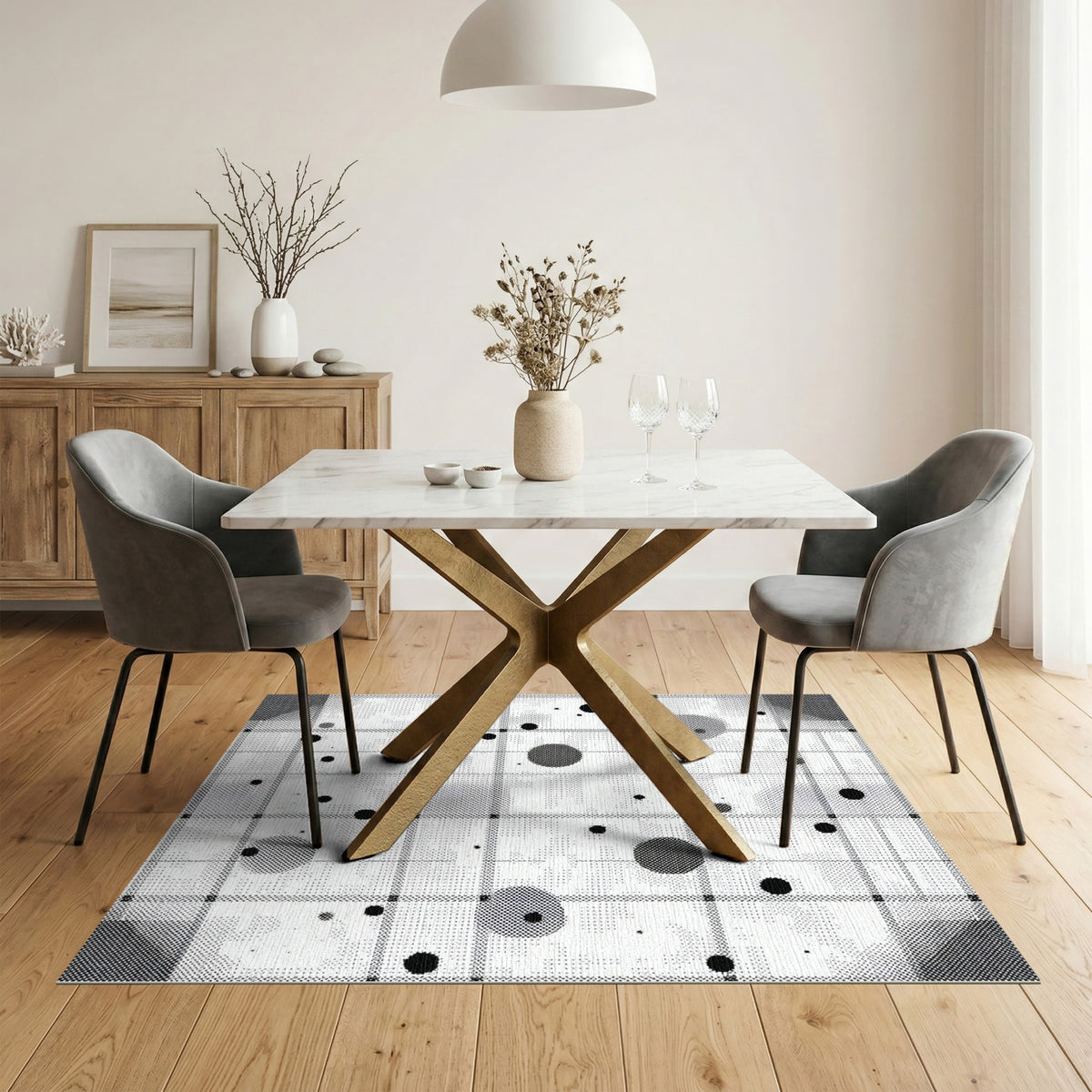 Geometric Modern Dot Black White Geometric Dot Area Rug