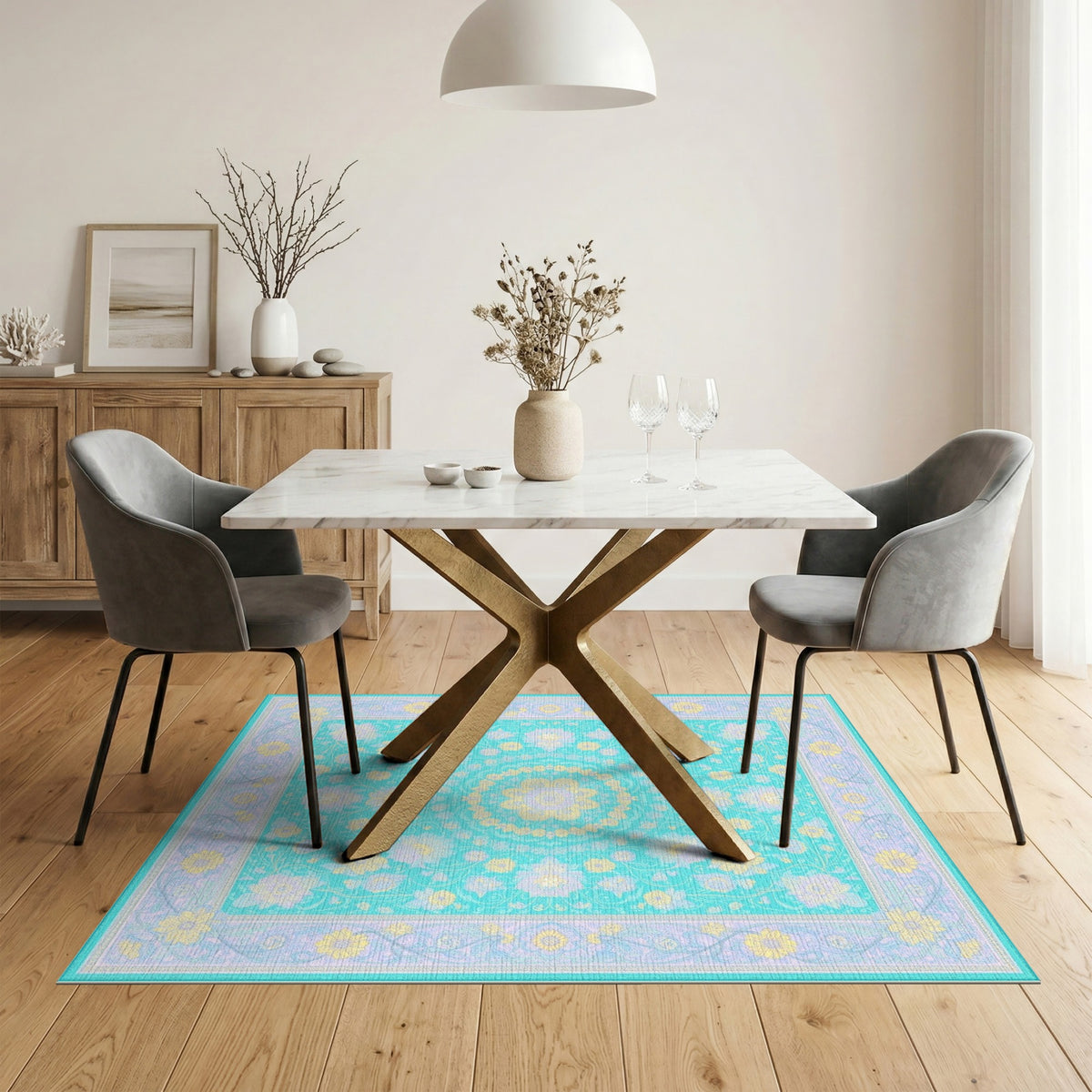 Washable Floral Vintage Teal Floral Vintage Washable Area Rug