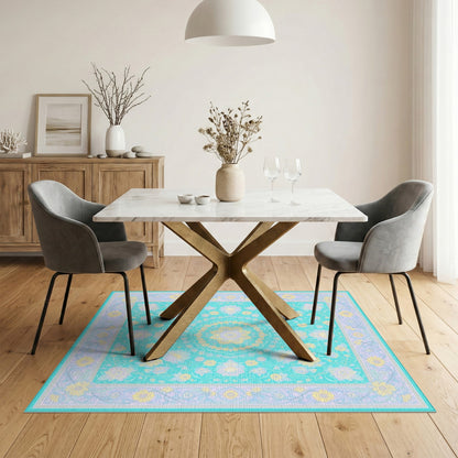 Washable Floral Vintage Teal Floral Vintage Washable Area Rug