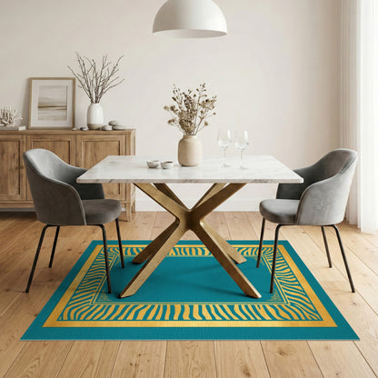 Teal Gold Zebra Border Area Rug