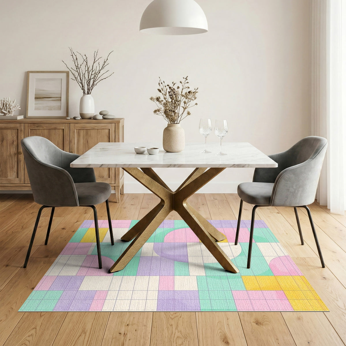 Pastel Geometric Circle Area Rug