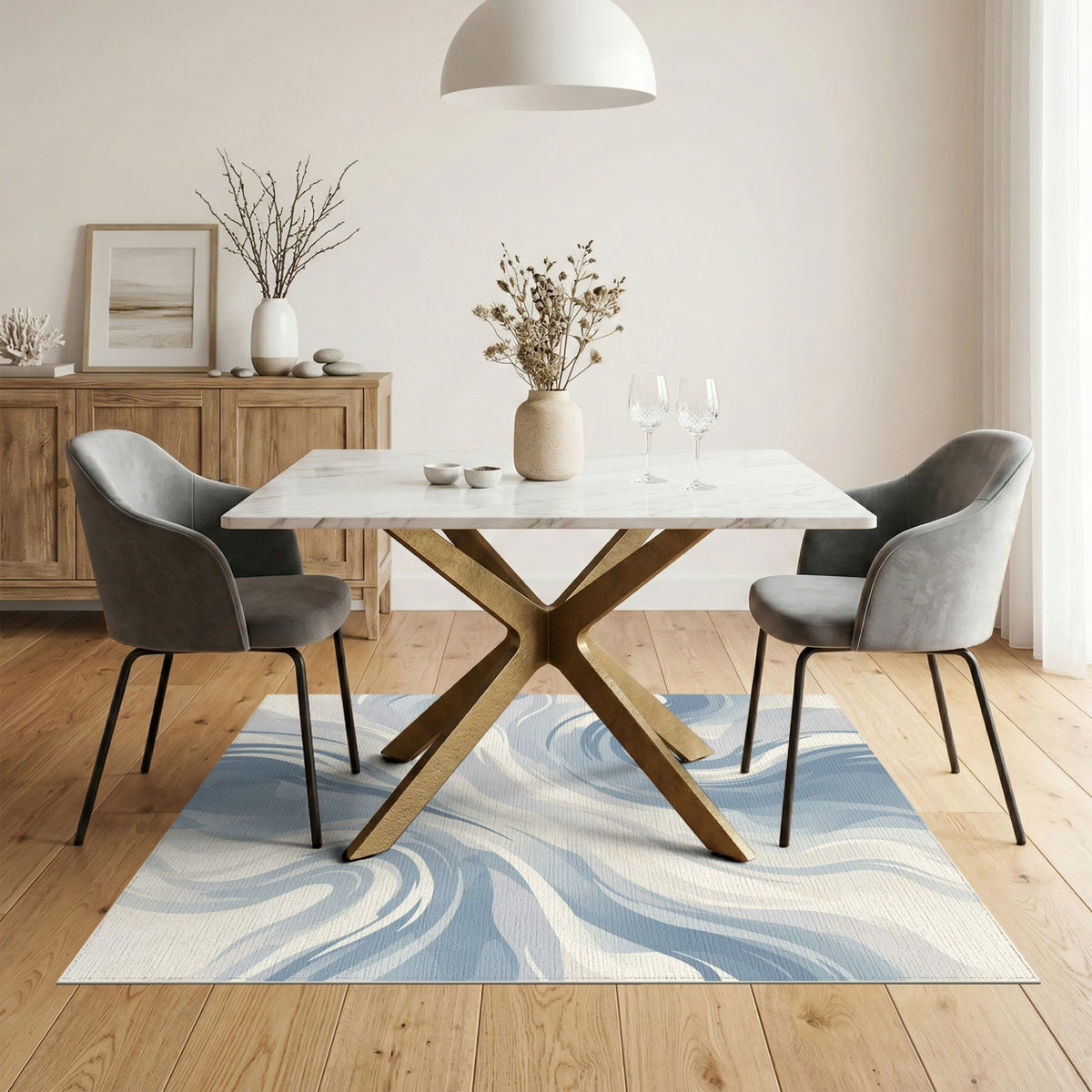 Blue Swirl Abstract Area Rug