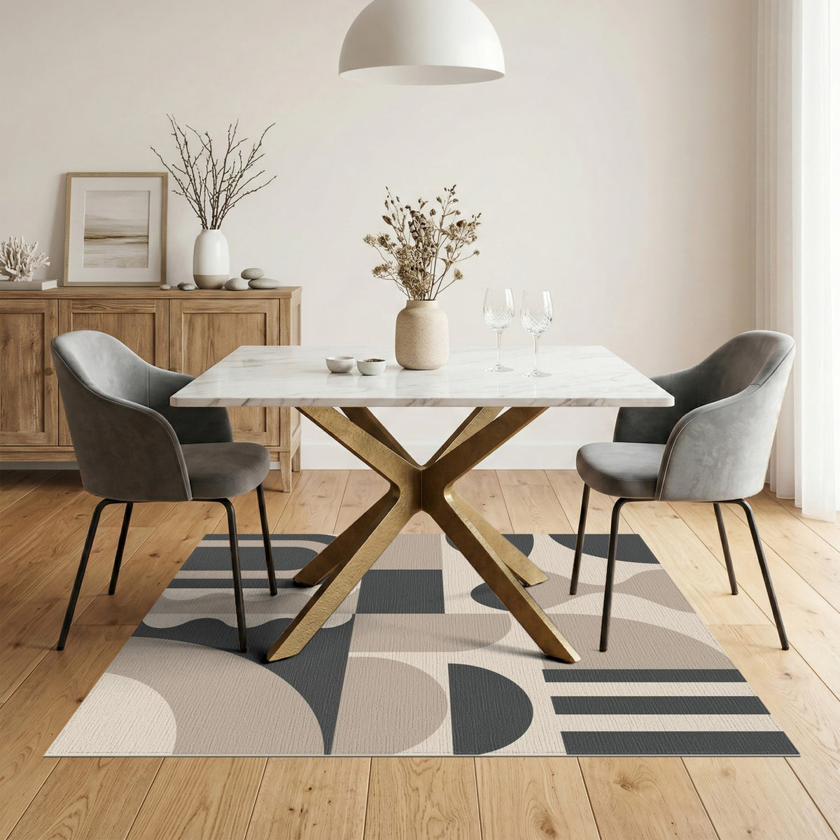 Beige and Neutral Geometric Modern Geometric Beige Area Rug