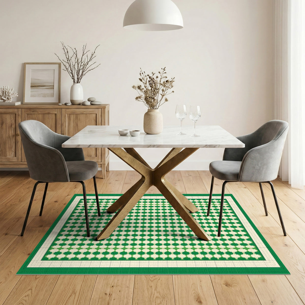 Green Geometric Modern Green Geometric Lattice Area Rug