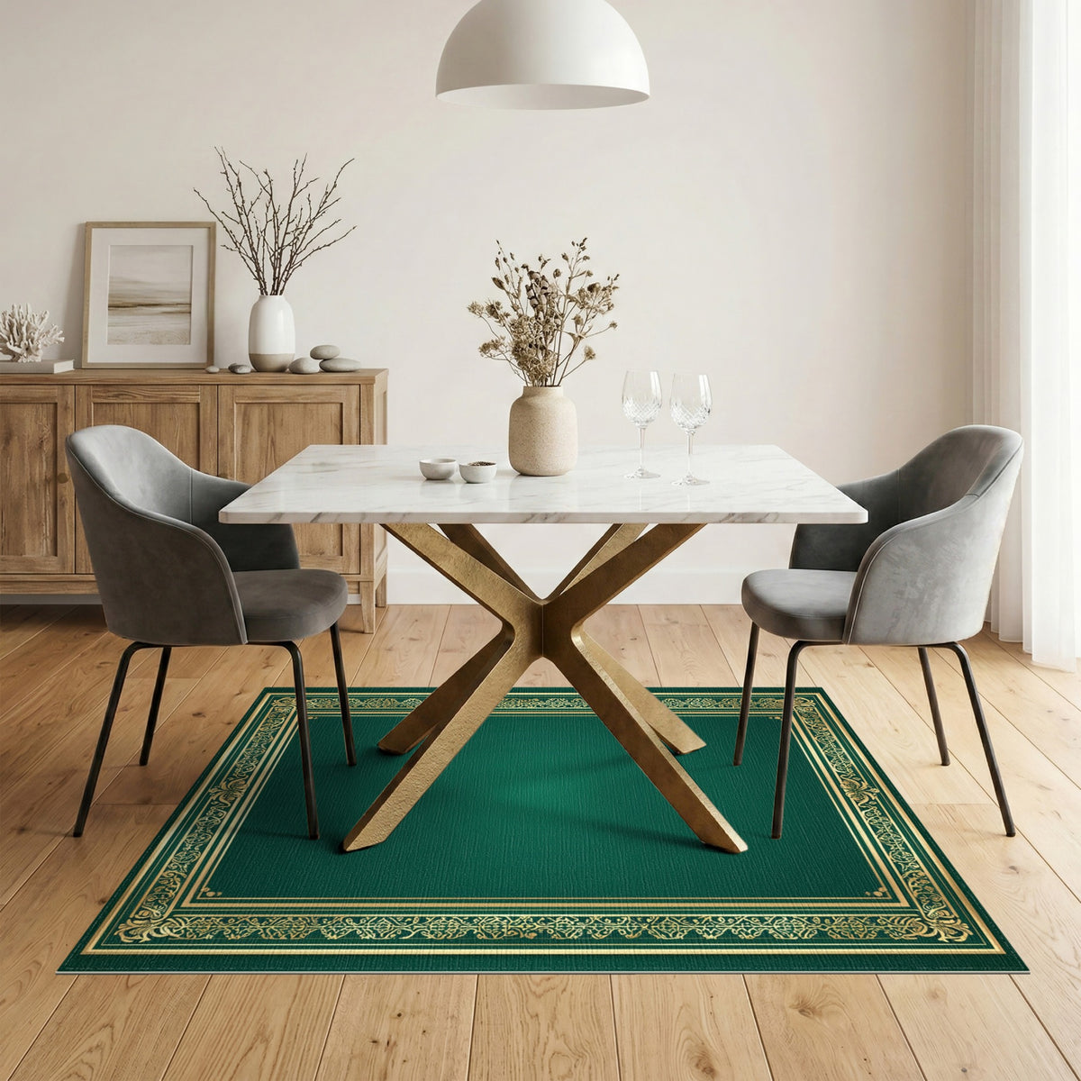 Traditional Persian Emerald Green Gold Ornate Persian Area Rug