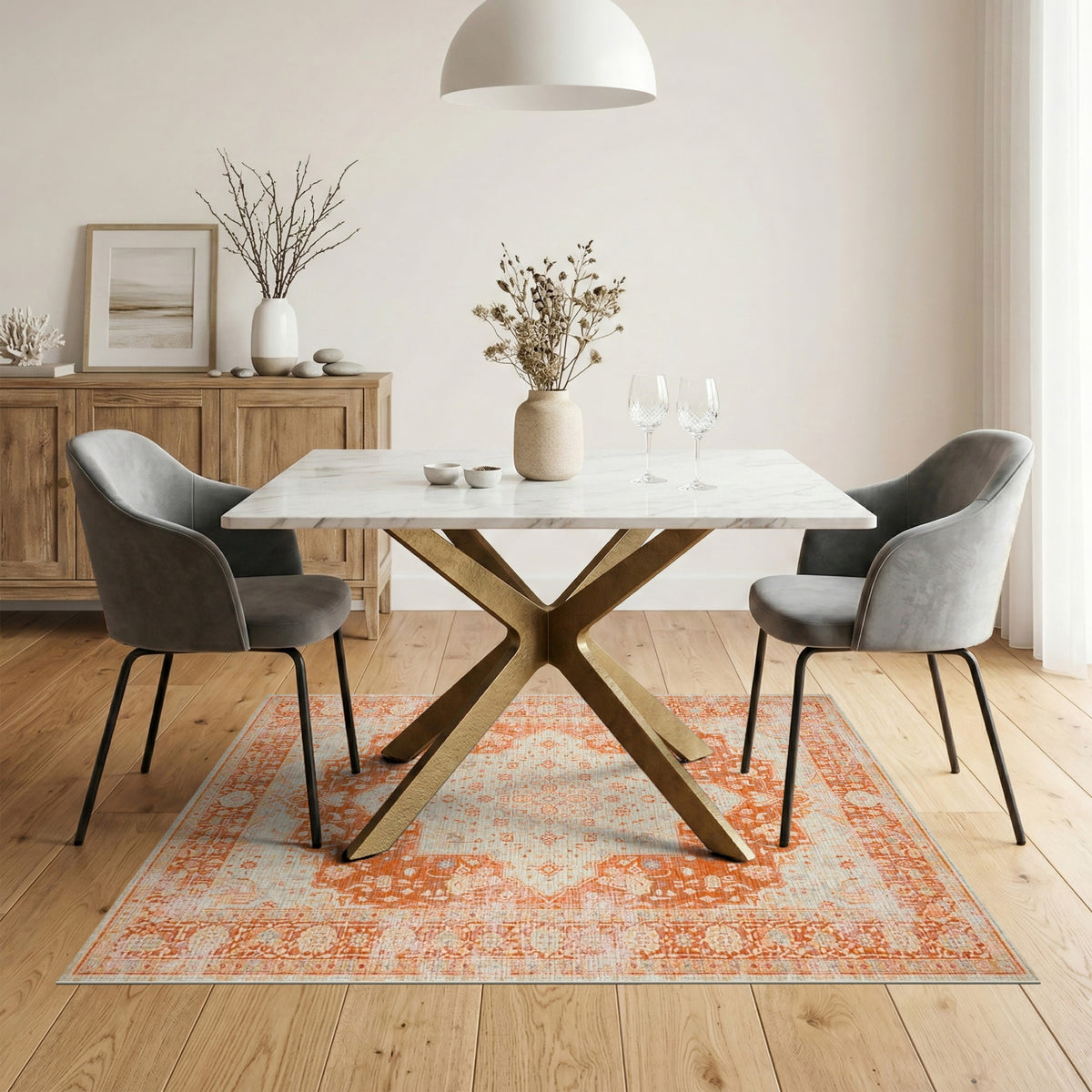 Distressed Orange Vintage Medallion Area Rug