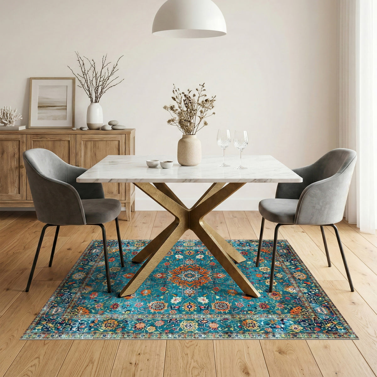 Traditional Persian Blue and Teal Floral Persian Area Rug