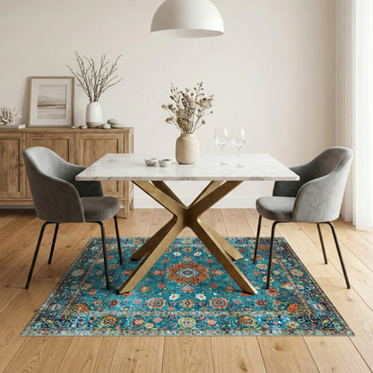 Traditional Persian Blue and Teal Floral Persian Area Rug