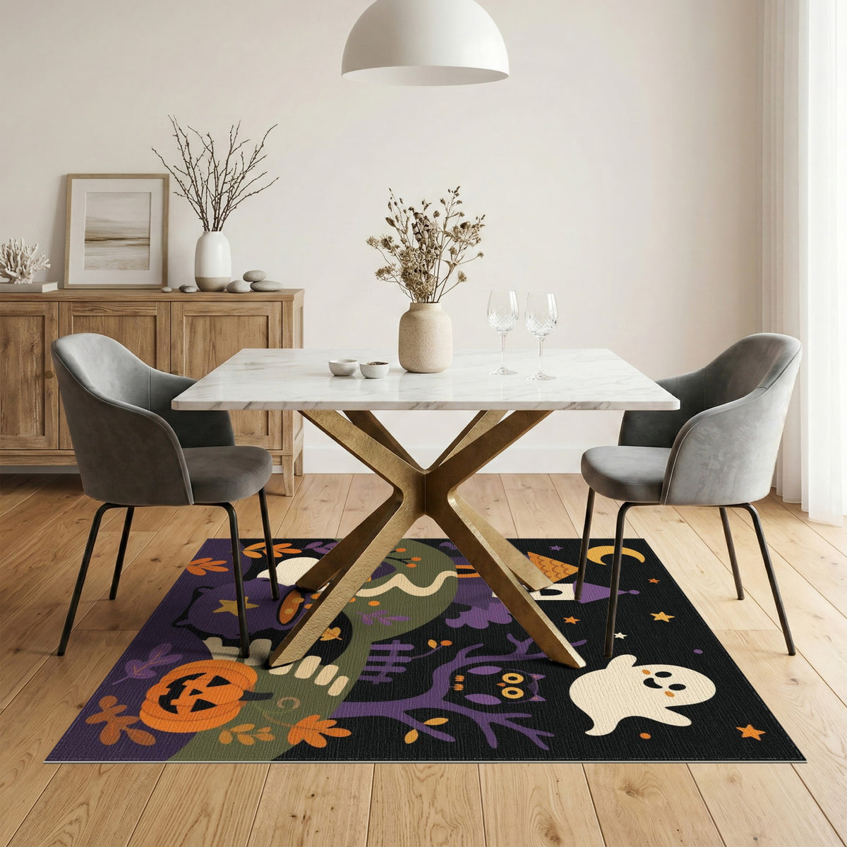 Spooky Ghost Cauldron Halloween Kids Area Rug