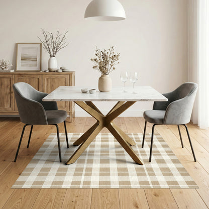 Beige Checkered Geometric Area Rug