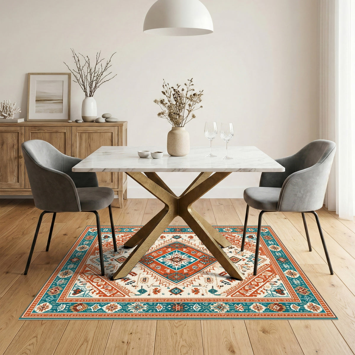 Teal Orange Southwestern Area Rug