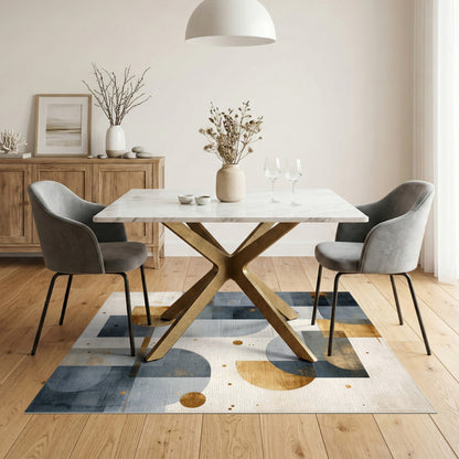 Geometric Blue Grey Gold Area Rug