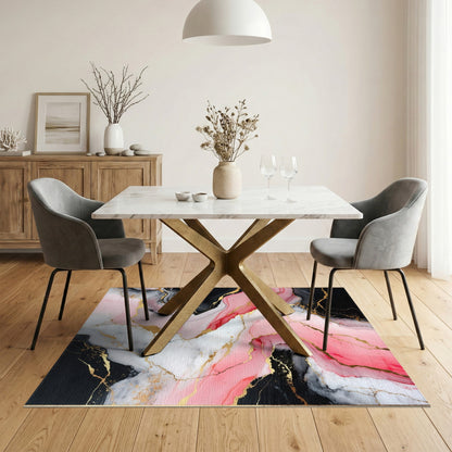 Pink Black Abstract Marble Area Rug with Gold Accents