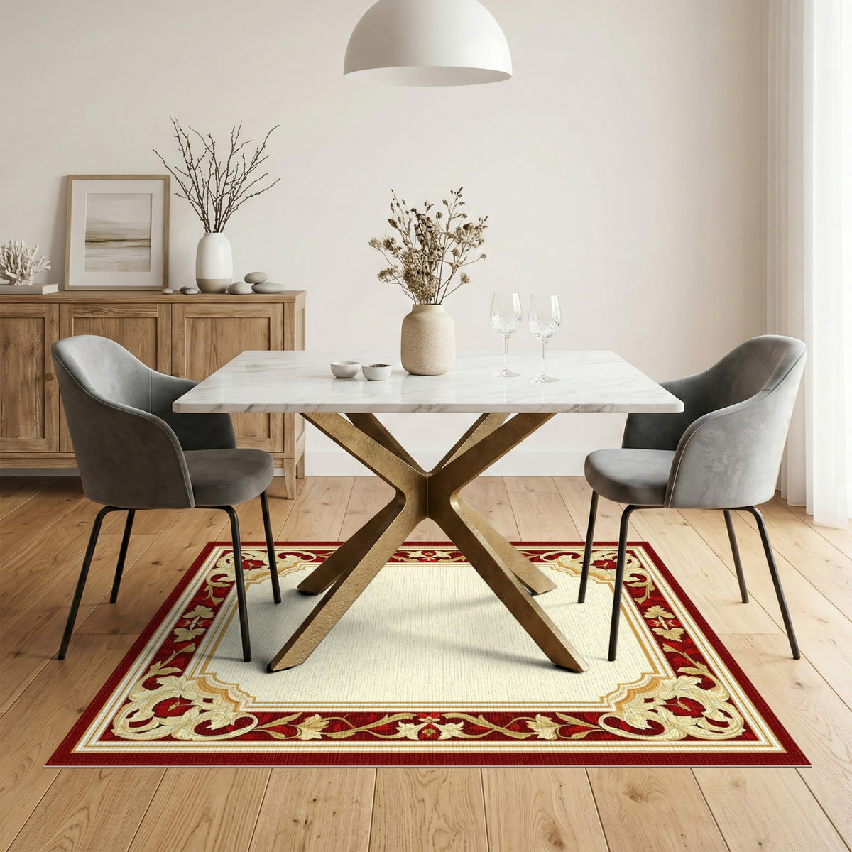 Red Floral Vintage Area Rug