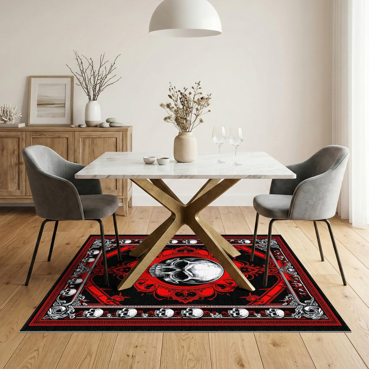 Red Skull Medallion Area Rug