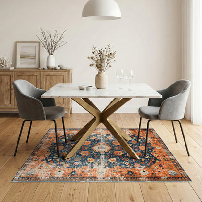 Distressed Orange Floral Vintage Area Rug