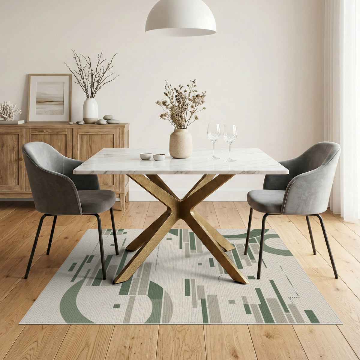 Green Geometric Abstract Area Rug